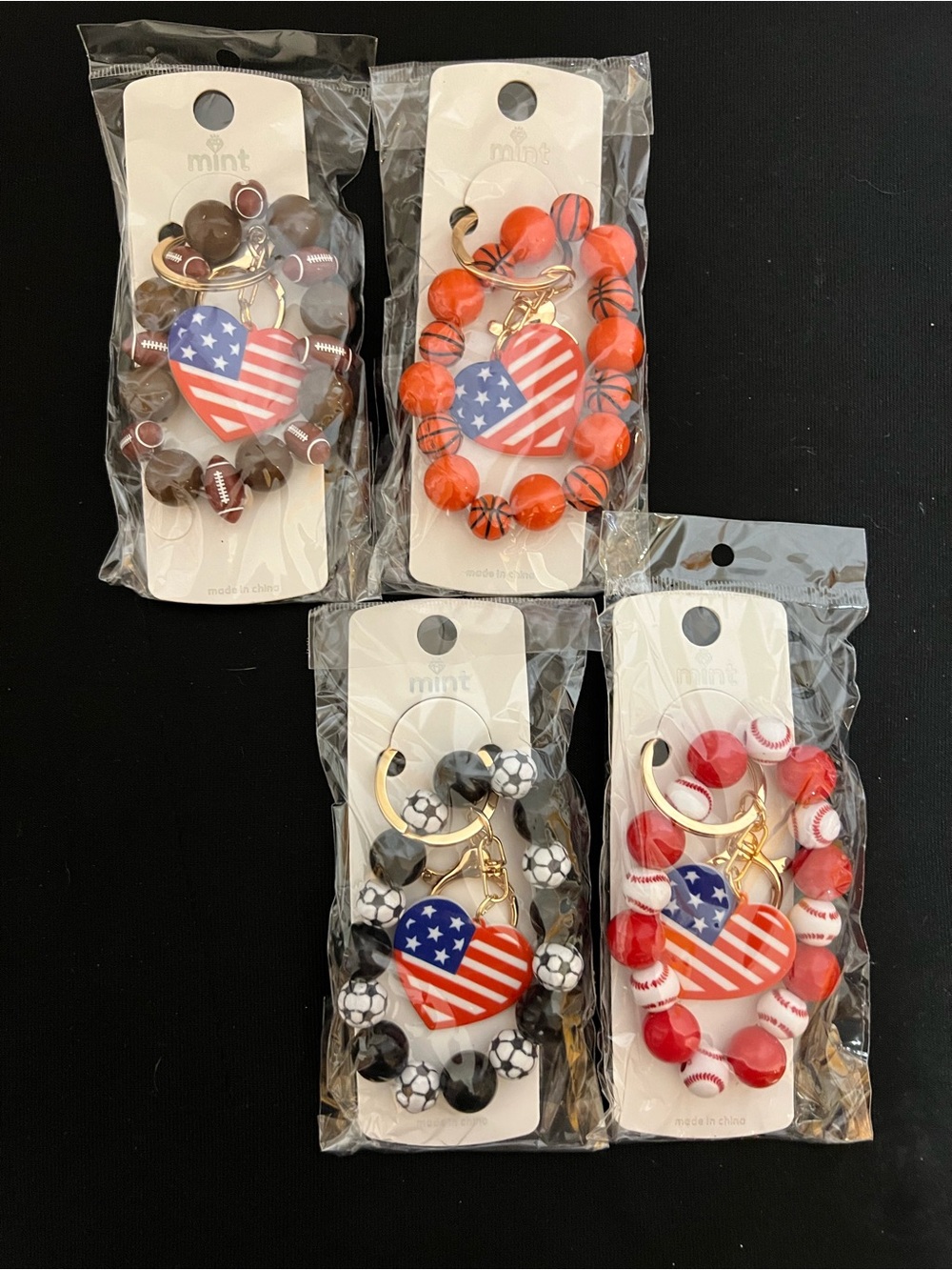 Patriotic Sports Beaded Wristlet Keychain Bundle